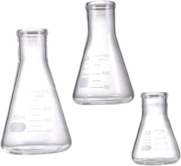 3 stk. glasskolbe konisk kolbe laboratorieutstyr for studenter kjemi eksperiment