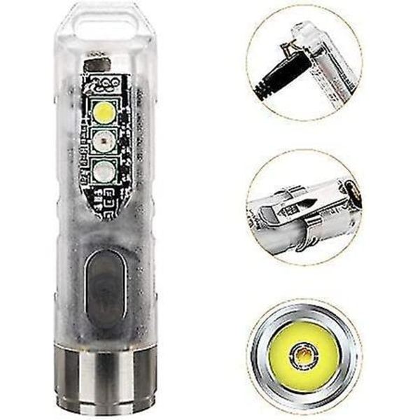 Mini Taskulamppu, Ladattava Avaimenperän Taskulamppu Led-Valaisin, 350 Lumenia