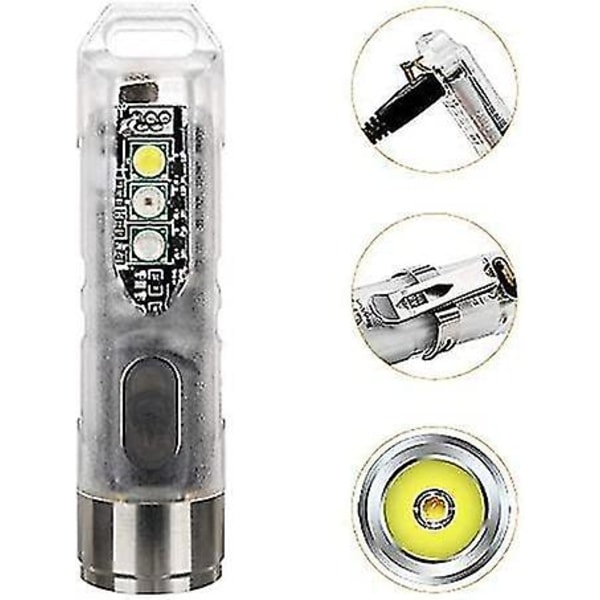 Minilommelykt, Oppladbar Nøkkelring Lommelykt LED, 350 Lumen