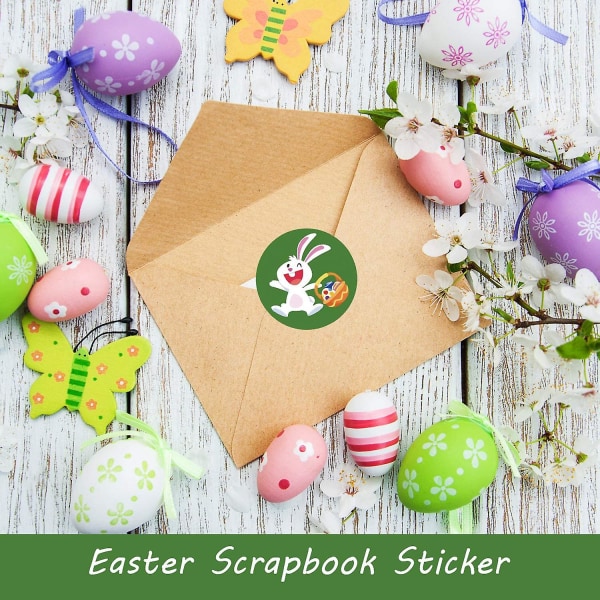 2-pakks Påske-klistremerker - 1,5 tommer Happy Easter Egg Bunny Klistremerke Rull Vannfast Ferie S