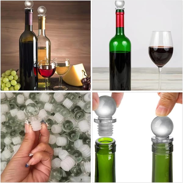 24 stk. kugle-vinpropper til glasflasker, multifunktionel brug, silikone- og glasmateriale, bærbart design