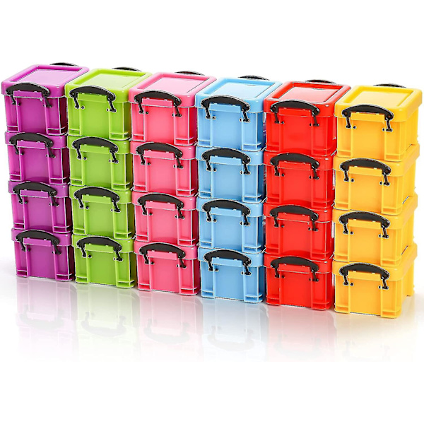 24-pack Små Plastförvaringsbehållare i 6 Färger, Mini Plastlådor med Lock Stapelbara för Hantverk