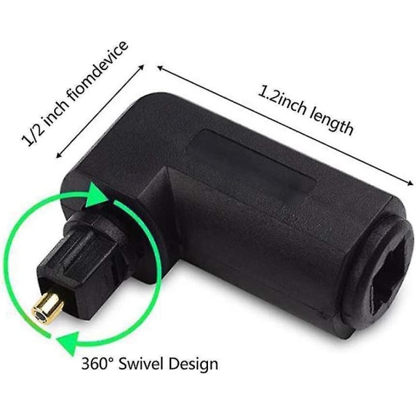 Retvinklet Fiberoptisk Adapter, 360 Graders Drejelig Lydkabeladapter Konverter (sort) (1 stk)