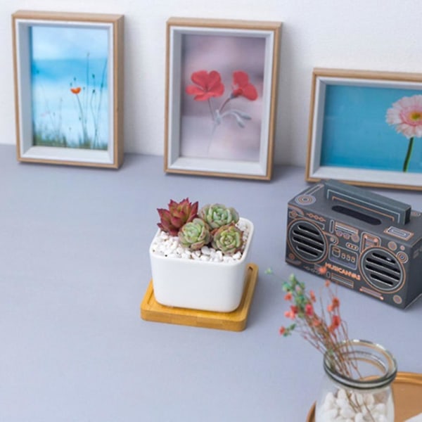 Enkel Vit Kreativ Desktop Kvadratisk Keramikblomkruka Set Med Bambubricka Sukkulenter Växtkruka Set (1st)