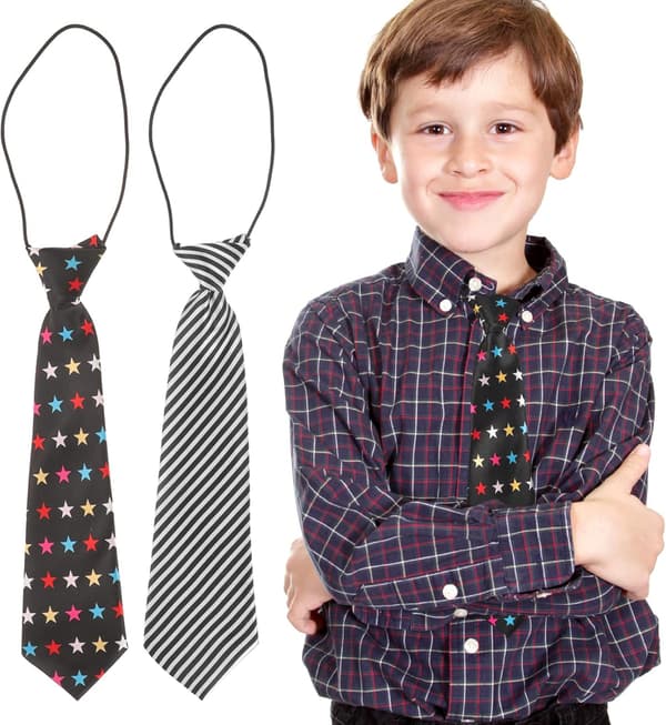 2 stk. drenge-halsbind justerbare elastiske skoleuniformsslips til og, kostumeslips i britisk stil