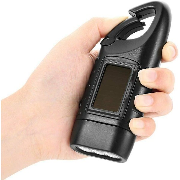 Nødblysflash, Led-lommelygte, Solgenerator, Genopladelig Lommelygte, Camping Udendørs Lommelygte black