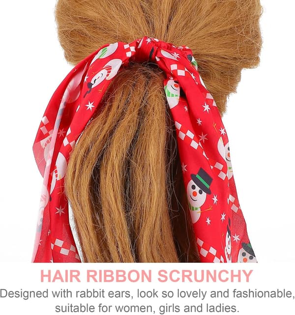 6 stk julebånd Scrunchy med lang hale Hårbånd Elastiske Hestehaleholdere Hår Scrunchy Elastikker til julefester