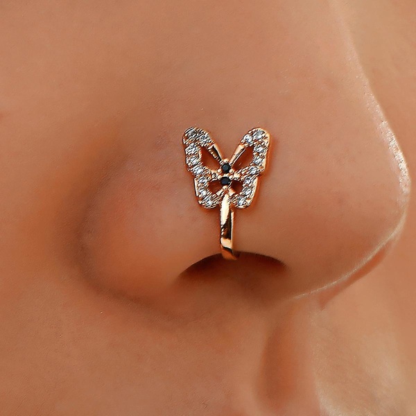 Fake Pierced Butterfly Pince-up Ring2pcsgold, Silver