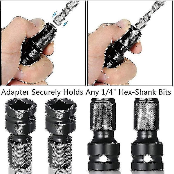 4 st Impact Adapter 1/2 Kvadratdrivning till 1/4 Hexskaft Socket Adapter