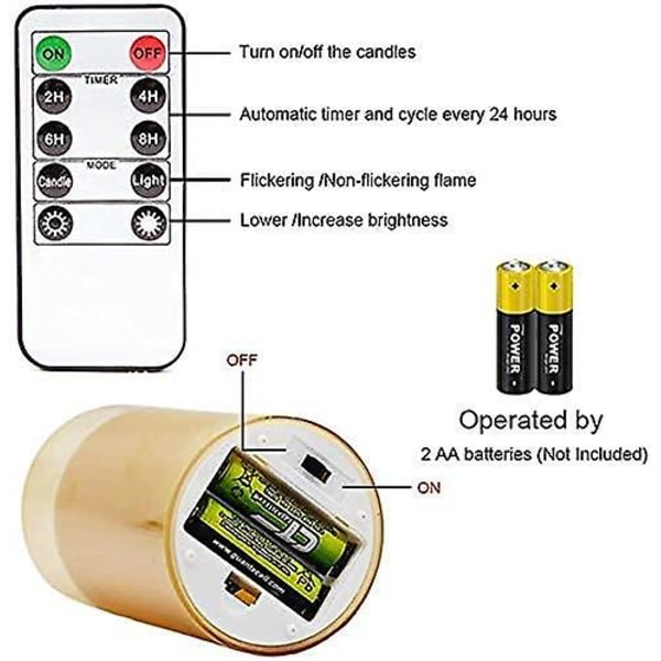 Set med 3 Gyllene Glasljus Batteridrivna med Timer och 10-knappars Fjärrkontroll