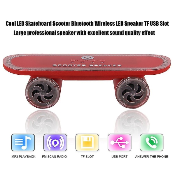 LED Skateboard Scooter Bluetooth Speaker TF USB Slot