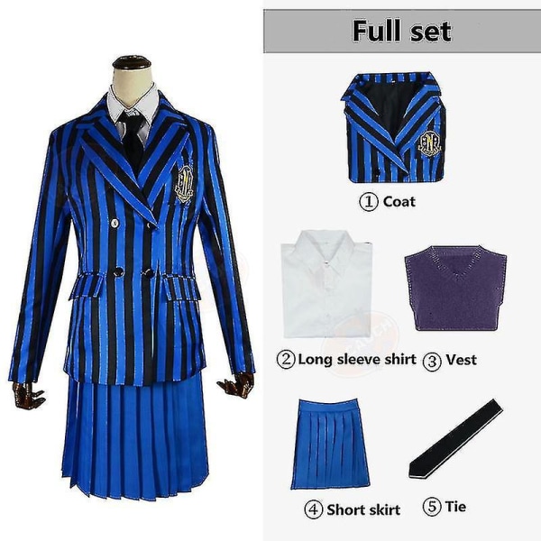 Onsdag Addams The Addams Nevermore Costume Uniform Suit Set Kvinnliga kläder L Style 3