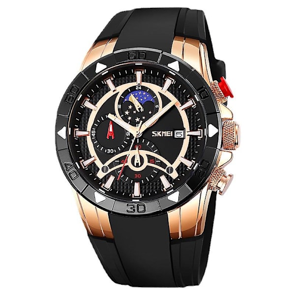 Kvartsur med Daglig Vandafvisende Mænds Chronograf Ur Månefase Dato Mænds Ur Rose gold black surface
