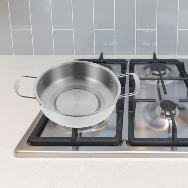 Wok i rustfritt stål med doble håndtak, solid non-stick overflate, sølvfarget kjøkkenstekepanne