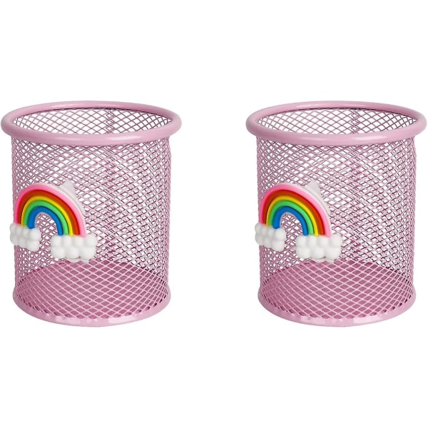 Pink Pencil Pot, 2 Pieces Metallic Pen Holder Desktop Pen Holder, Rainbow Pencil Pot For Creative