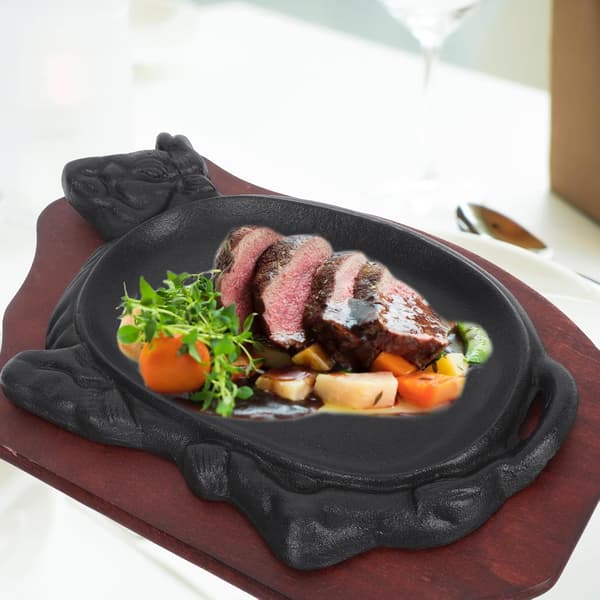 Biffplate Teppanyaki-plate 11,8x7,9x1,2 tommer Støpejern Multifunksjonell Enkel å bære Okseformet
