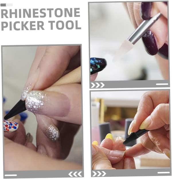 Voks Rhinestone Plukker Verktøysett 6 stk Neglprikkepenn Erstatningsvokshoder Hvit Svart