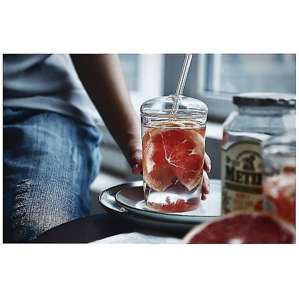 Värmebeständig Glaskopp med Lock och Sugrör Transparent Kaffe Mugg