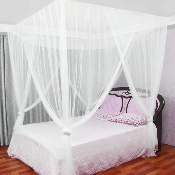 Myggnett 94,5 tommer Hvit Mesh Fireposter Sengnett