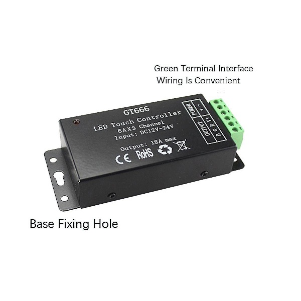Gt666 RGB LED Controller Trådløs RF Touch Fjernbetjening DC 12V 24V 18A 3 Kanaler Lysbånd Dimmer Switch