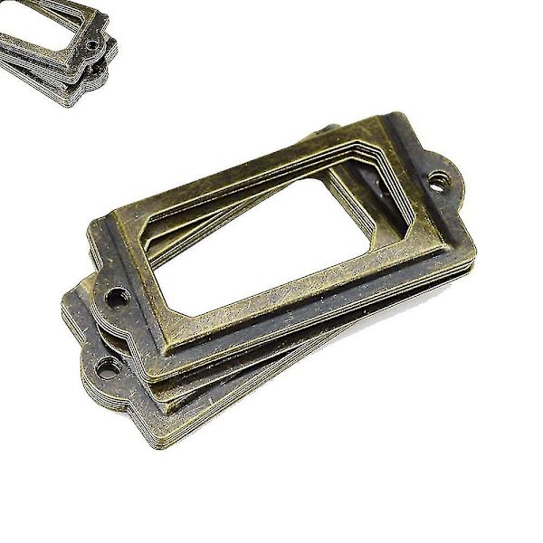 12 stk. Antik Messing Metal Etiket Træk Ramme Håndtag Fil Navnekort Holder