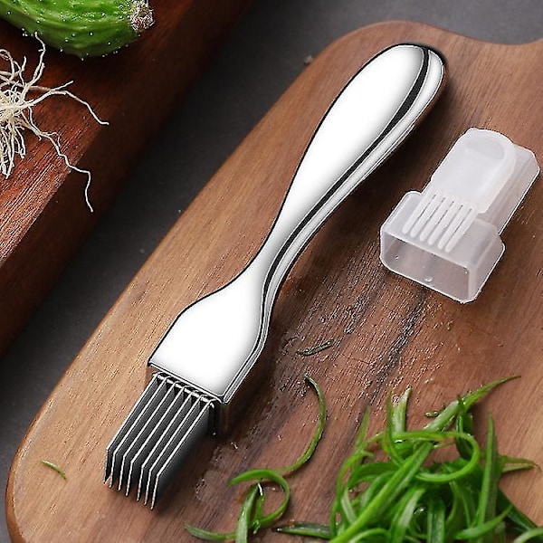 Løg Skærer Rustfrit Stål Grøntsags Cutter Løg Shredder Multifunktionel Køkken Gadget (sølv) (1 stk)