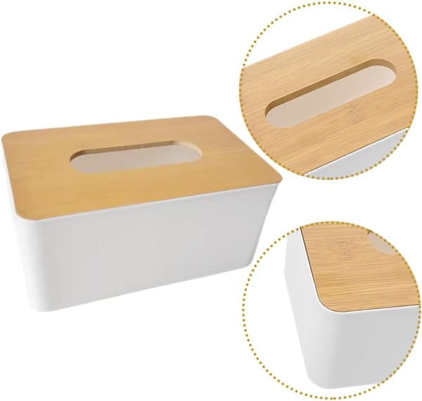 2 stk. rektangulær tørkepapirboks i tre og plast, stor kapasitet, allsidig serviettboks, khaki