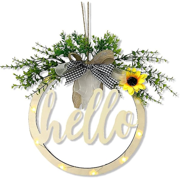 Tervetuloa-kyltti, Rustic Wooden Welcome Door Garland LED-valoketjuilla, 30 cm Tervetuloa-kyltti Verannan Koristeluun
