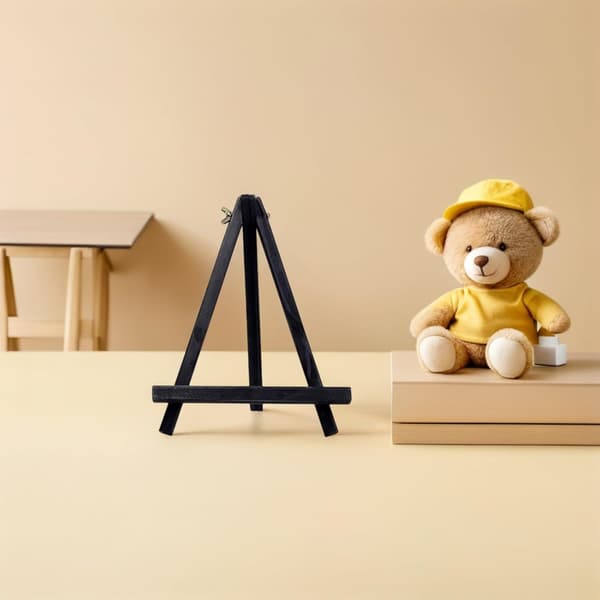 Mini lasten taideteline puinen pöytäpiirustusteline musta 24x18cm kangaspidike