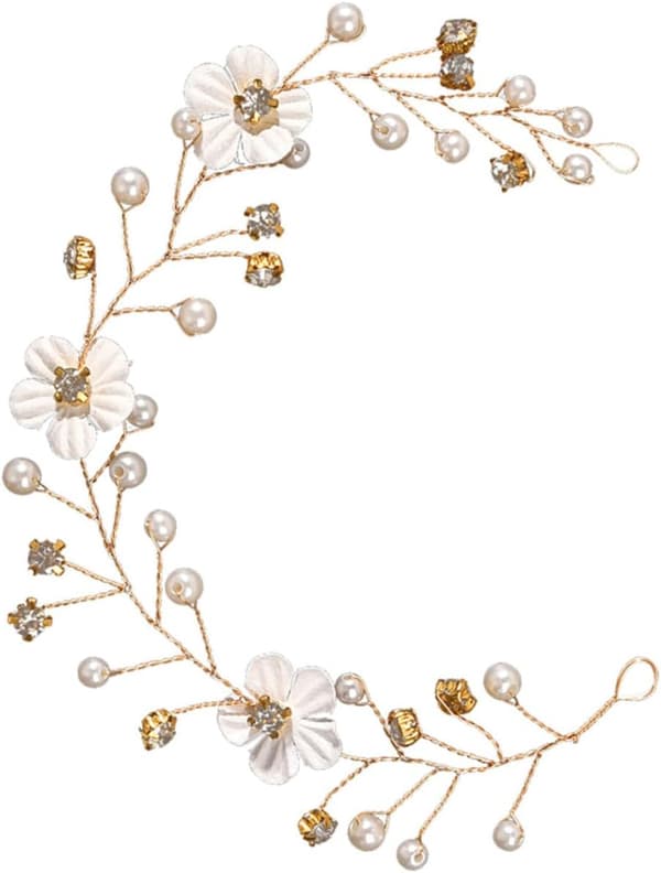 Brudehårvin med kunstige perleblomster Brudehodeplagg for brud