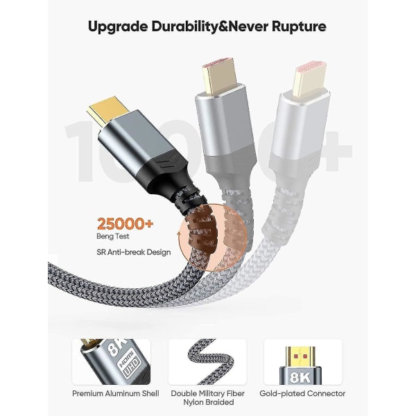 Ultra-nopean 8K 60Hz HDMI-kaapeli - 3,3 ft/1 m, Highwings 48 Gbps HDMI-punottu kaapeli - 4K@120Hz 7680p, DTS:X, HDCP 2.2 2.3, HDR 10, eARC - yuhao