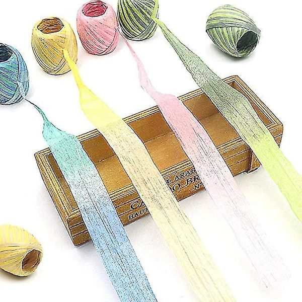 4 Rullaa Luonnollista Värikästä Raffia Nauhaa Käsityölangaa