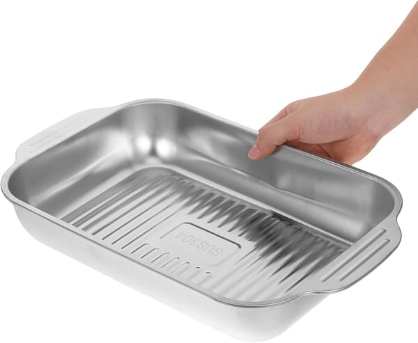 Fiskestekepanne for matlaging og baking, rektangulær rustfritt stål