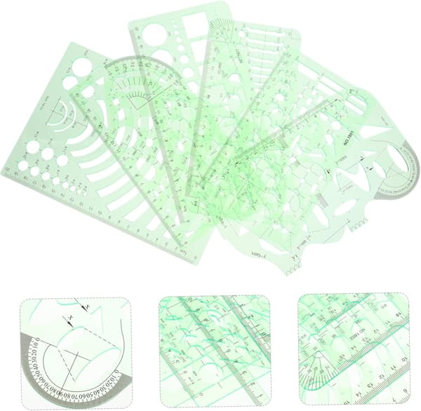 Geometriska schabloner Ritningsschabloner Set 6 delar Plast Cirkellinjal Mall