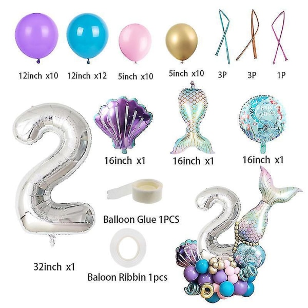 1kpl Mermaid Ariel Foil Balloons Kit 32 tuuman numero