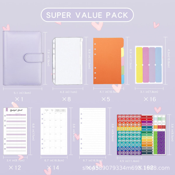 Bogføring Notebook Macaron A10 PU Læder Løsblad Kreativ Kontanter Purple
