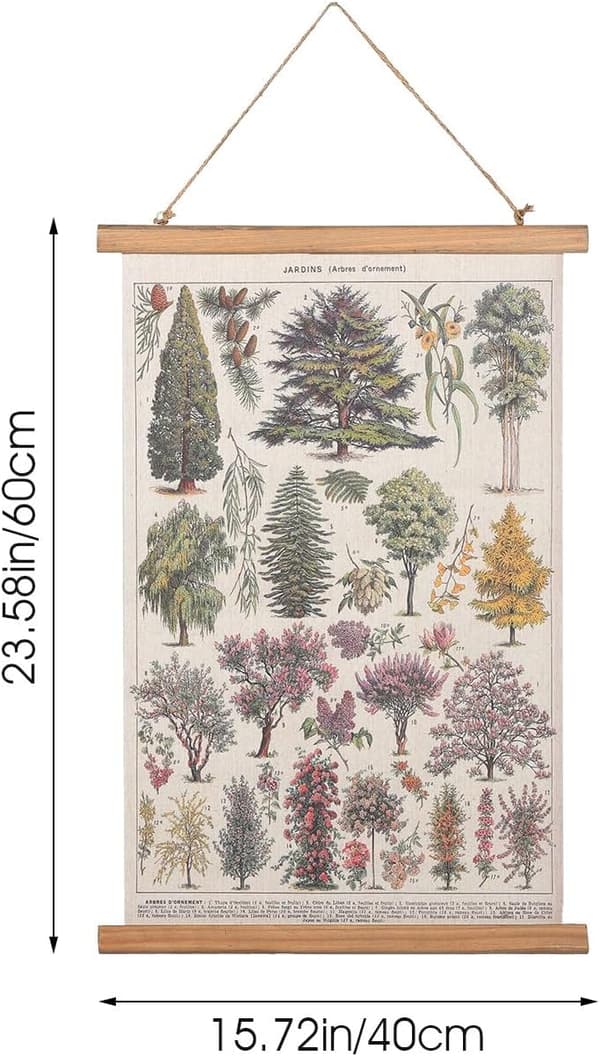Vikbar tyg- och träväggmålning i retrostil med växtillustration