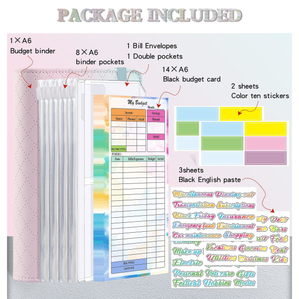 A6 Pu nahkasuunnittelija Budget Binder Notebook Cash Envelopes System Set A