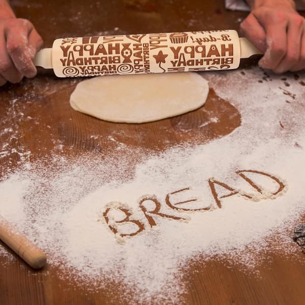 Kjevle i tre for baking 3D-preging Kakedekorasjon Bursdag Gravert deigrulle