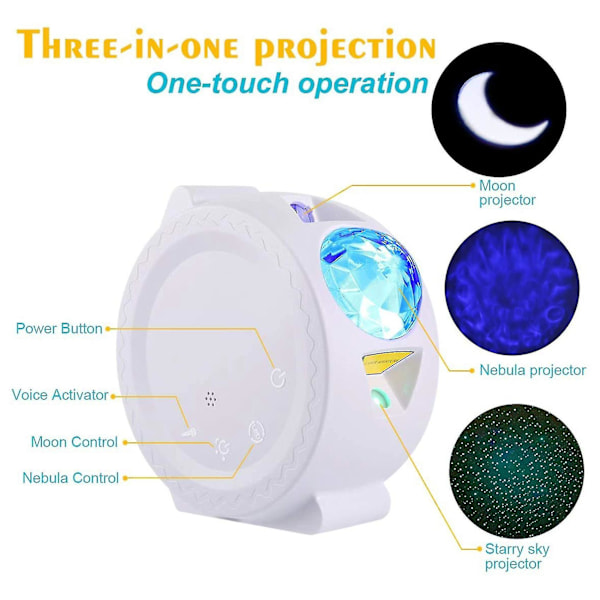Stjernehimmel-projektorlampe, Smart 3-i-1 Himmellys Galaxy-projektor Svart