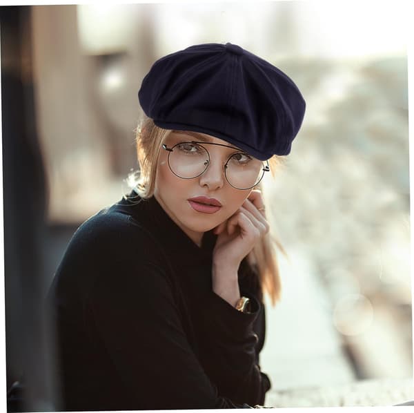 Fransk Beretthatt for kvinner Retro Malere Beret Cap Britisk Stil Dame Cap Tilbehør Mørkeblå