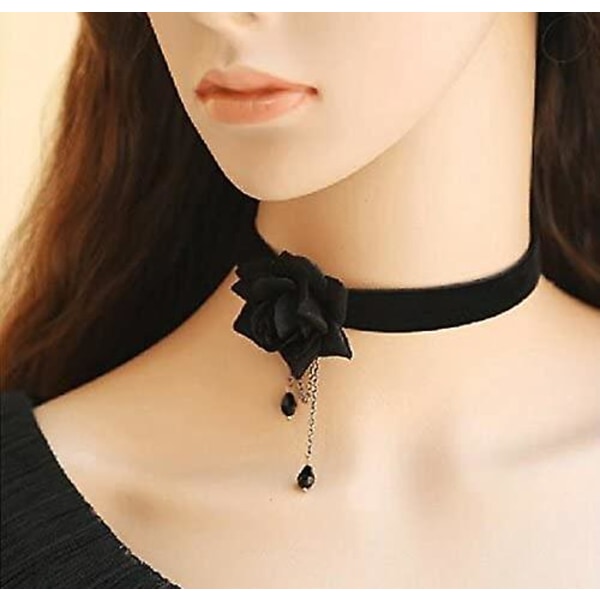 Elegant retro rosenblomst kravebenskæde kraveben halskæde Gothic Lolita Black Lmell gave