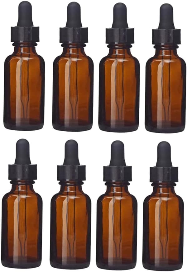 8 st 30 ml bruna eteriska oljeflaskor i glas med svarta dropplock små parfymflaskor