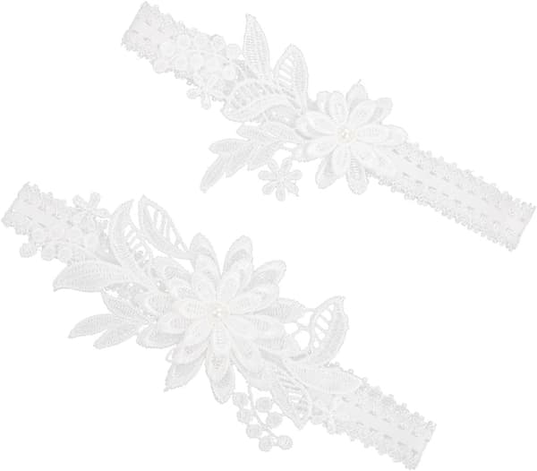 1 par brude blonde strømpebånd perle elastisk stretch bryllup blonde benbånd blomster strømpebånd belter