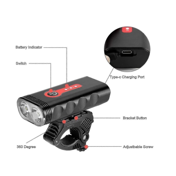 Sykkellys USB Ladbar 2400 Lumen 4 Moduser IP65