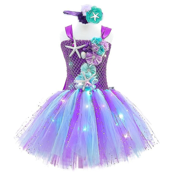 Barnflickor LED-upplyst Tulle Tutu med Hårband Kostym 5-6 Years Purple
