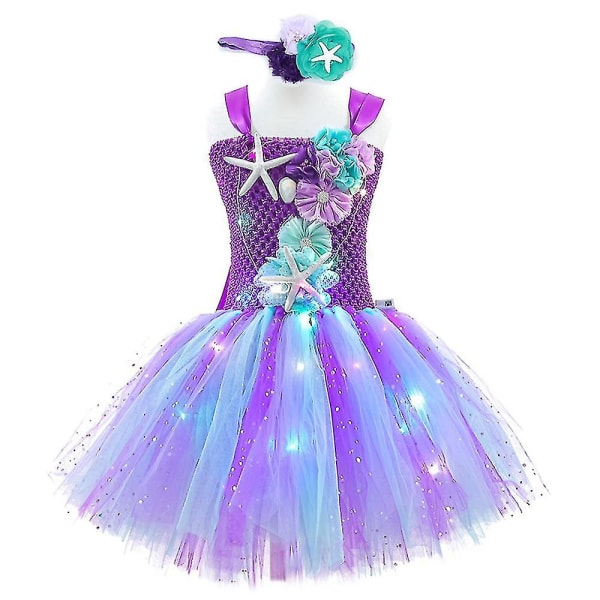 Led Op Tulle Tutu Med Pandebånd Børn Piger Aften Fancy Up Kostume 5-6 Years Purple