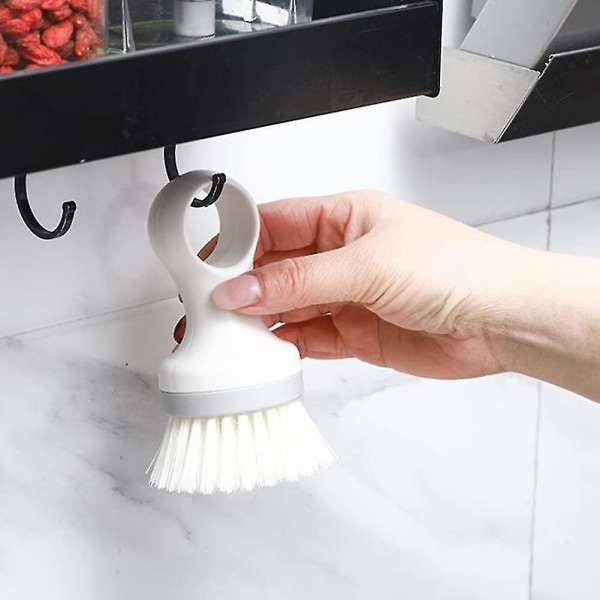 Lommeopvaskebørste Rengøringsbørste Lille rund grydeskurebørste Køkkenrengøringsværktøj (hvid) (1 stk)