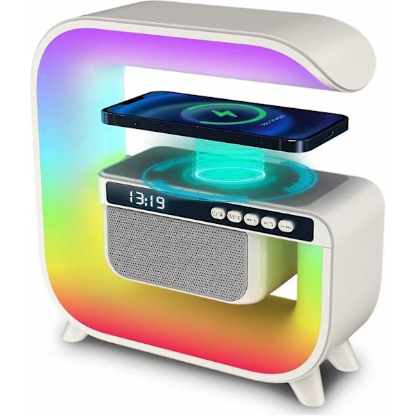 Trådlös Laddningslampa, 7 Färgväxlande Bluetooth-högtalare Väckarklocka med Ljus, RGB Bordlampa med Bluetooth-högtalare