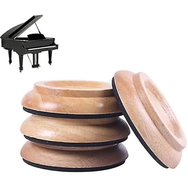 4 Piano Caster Cups i massivt tre Støtsikker gulvbeskytter